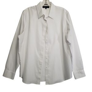 NEW Jones New York Women's Large Non Iron Long Sleeve Button Front White Blouse